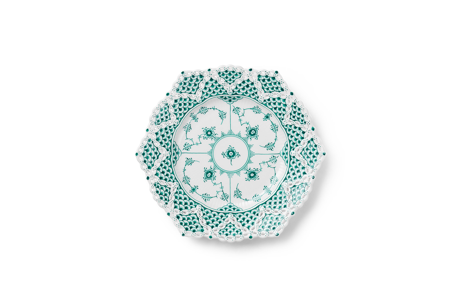 Emerald green Fluted Full Lace plate with beautifully handcrafted borders